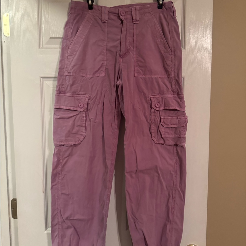 Purple Cargo Pants with Loose Fit and Full Length